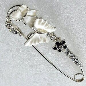 Cream White Butterfly Brooch Safety Pin Brooch
